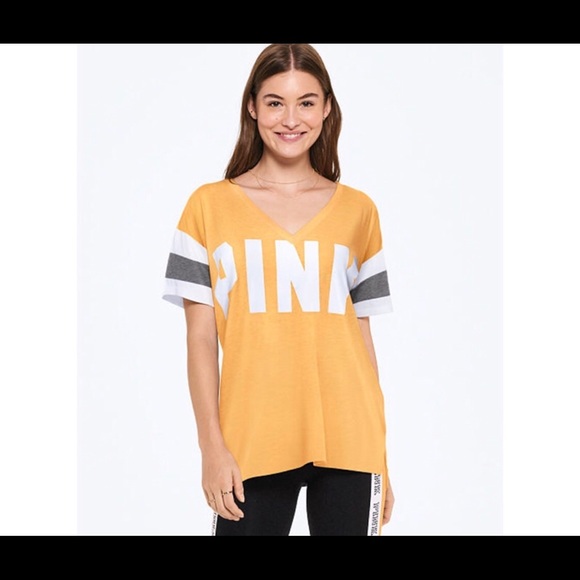 PINK Victoria's Secret Tops - Vs PINK Yellow short sleeve oversized shirt A15